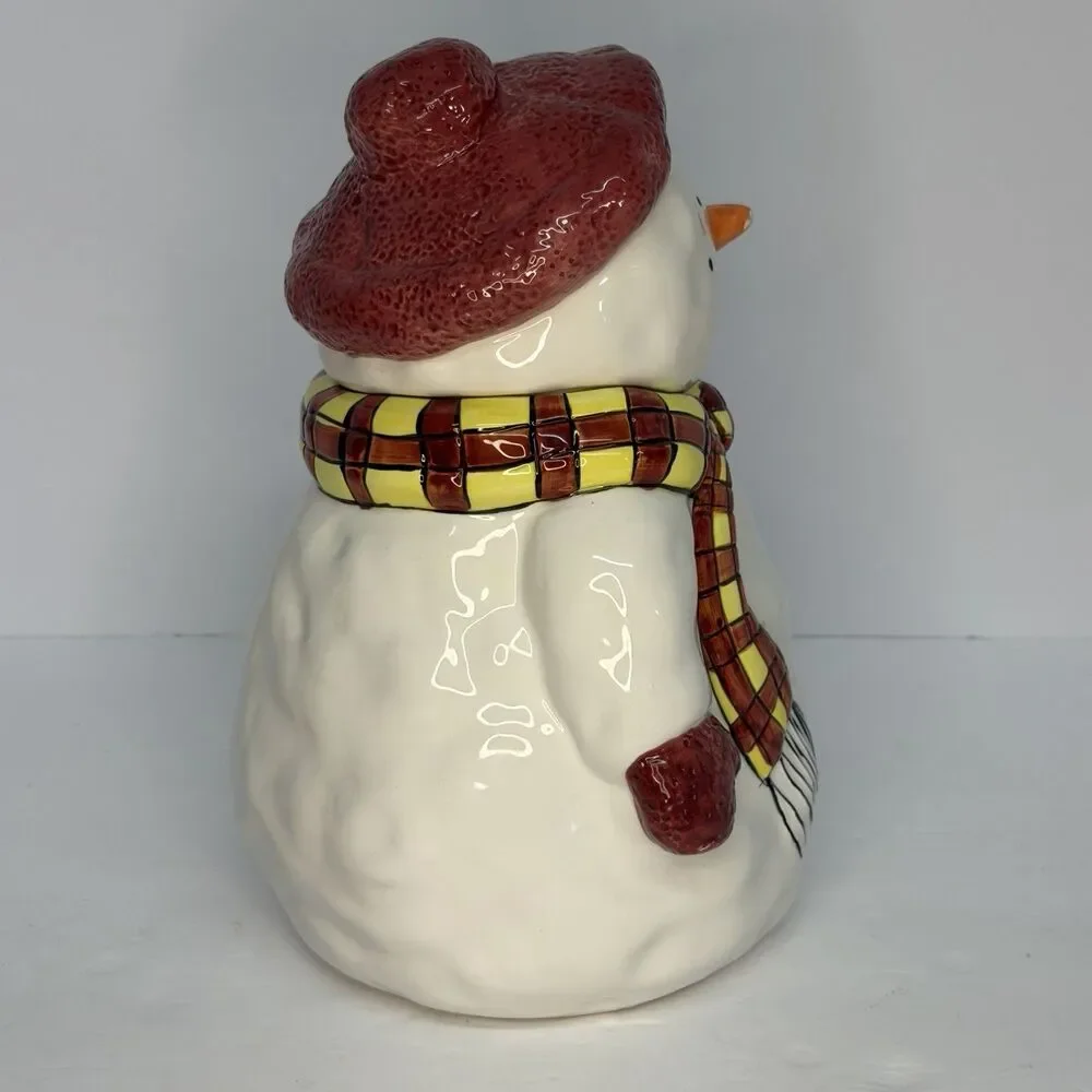 Vintage Sakura Debbie Mumm Snowman Cookie Jar Christmas Hand Painted 12